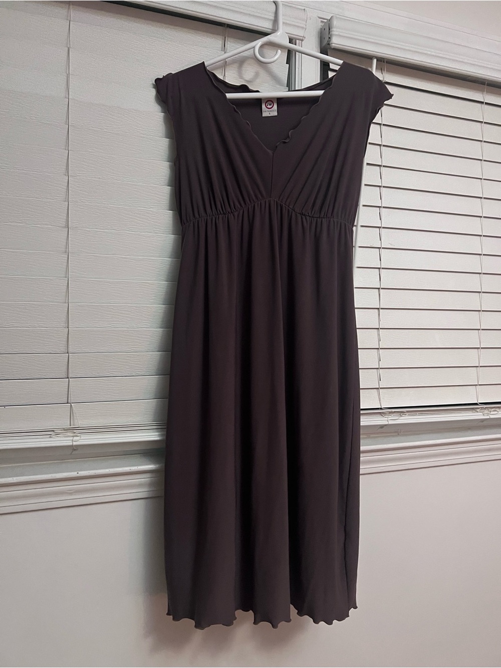 Women’s Scallop V-Neck Maternity Dress in Brown